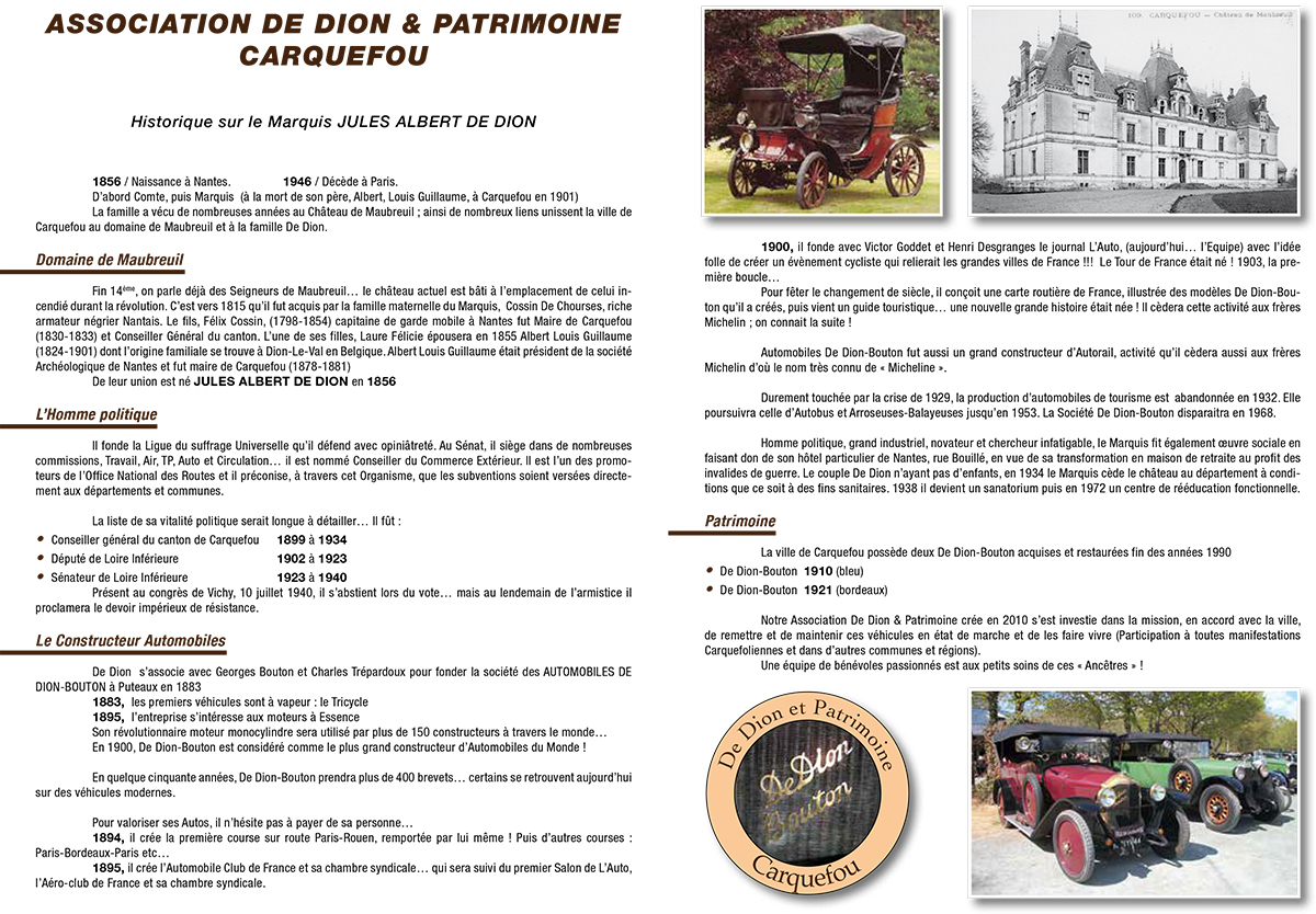 Historique sur le Marquis Jules Albert DE DION